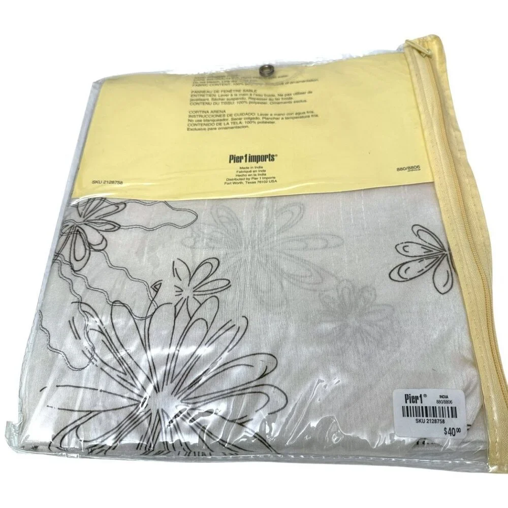 PIER 1 IMPORTS Curtains Pair of Panels Sand Floral Sheer Rod Pocket NEW 42x84